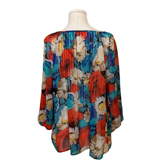 Charter Club Floral Sheer Blouse Pleated Spring Colourful Office Elegant Flowy L - Picture 6 of 7